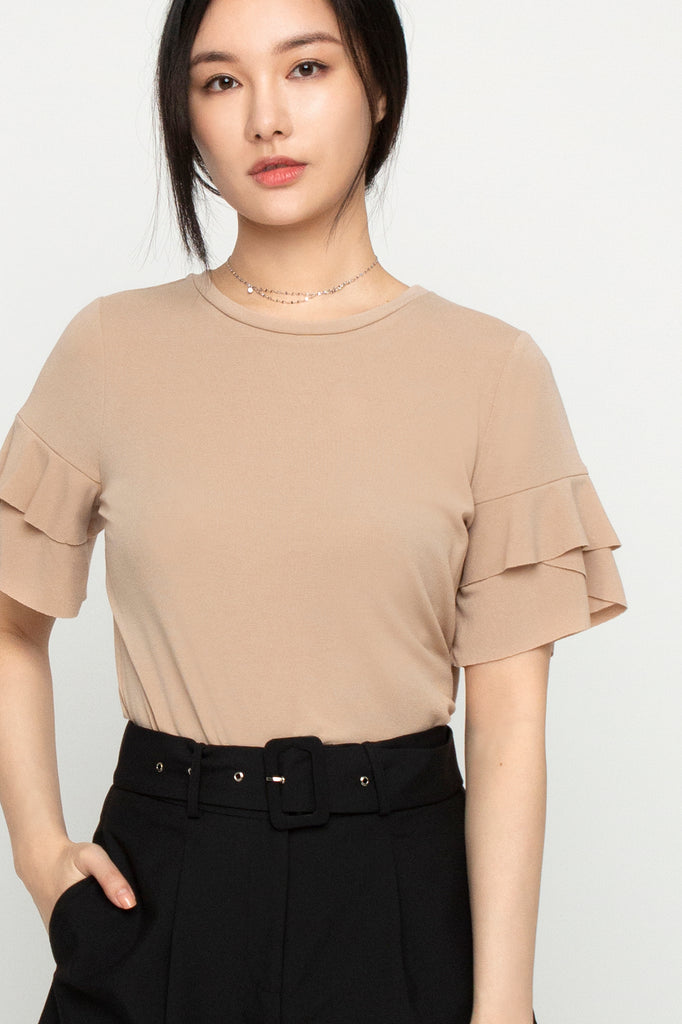 Ruffled Sleeve Knit Top