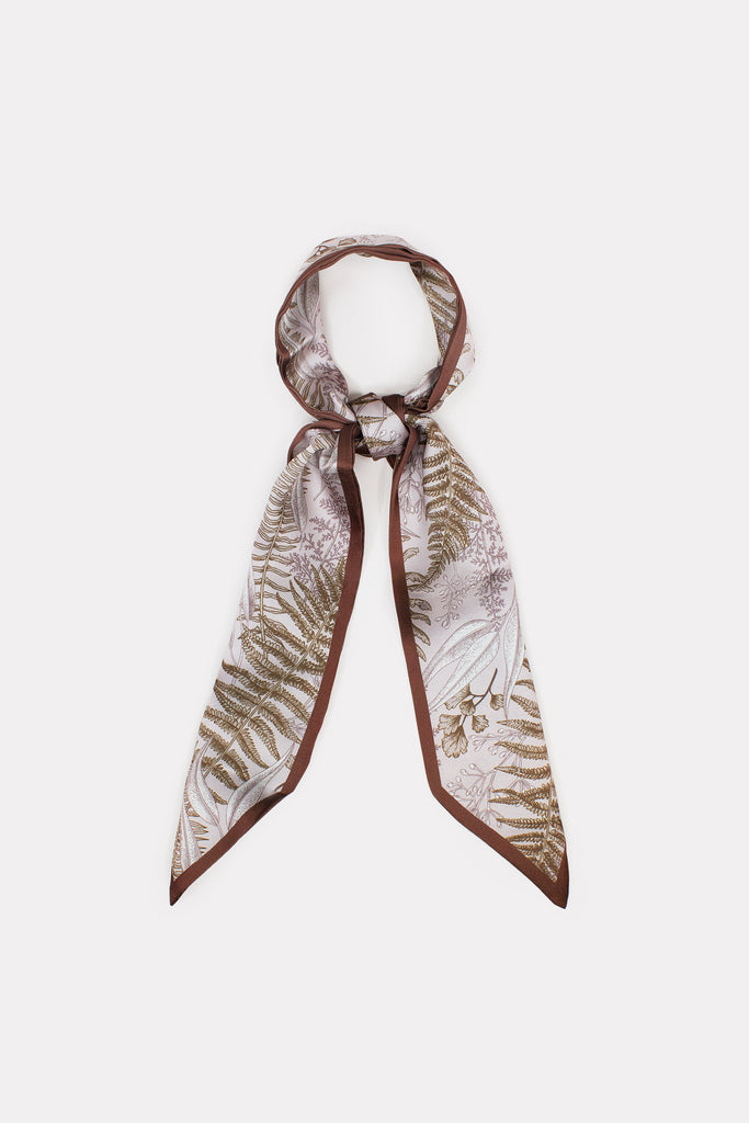 Leaf print brown scarf