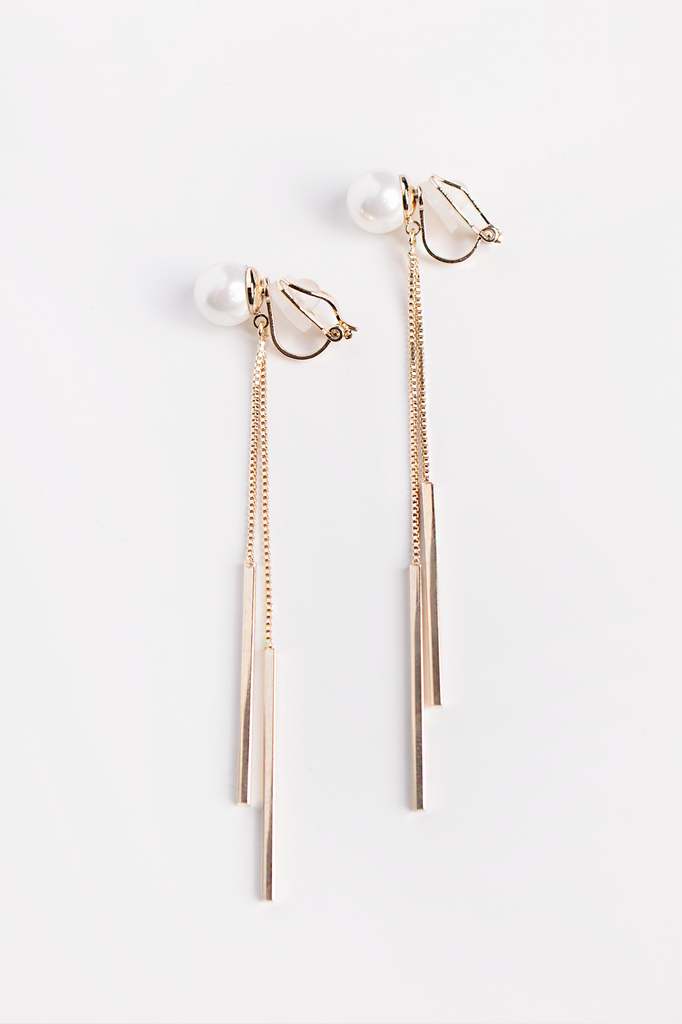 Pearl Gold Bar Earrings