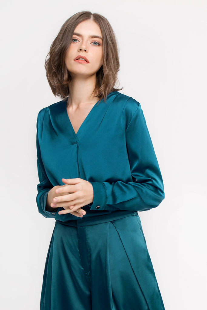 Satin V Neck Blouse