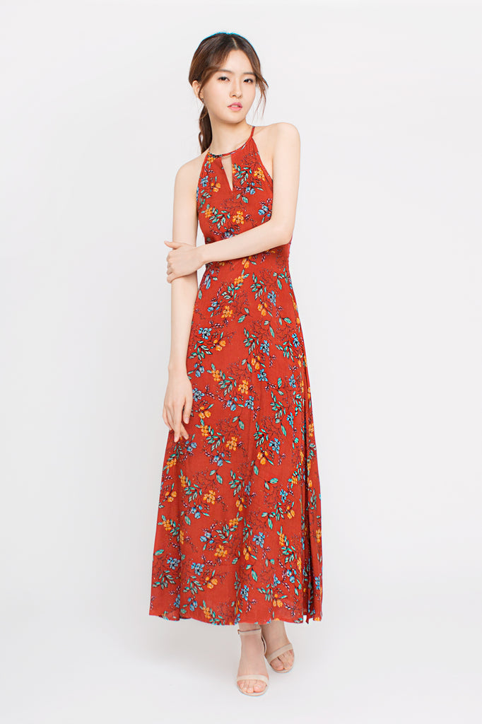 Floral Halter Maxi Dress Half Phase