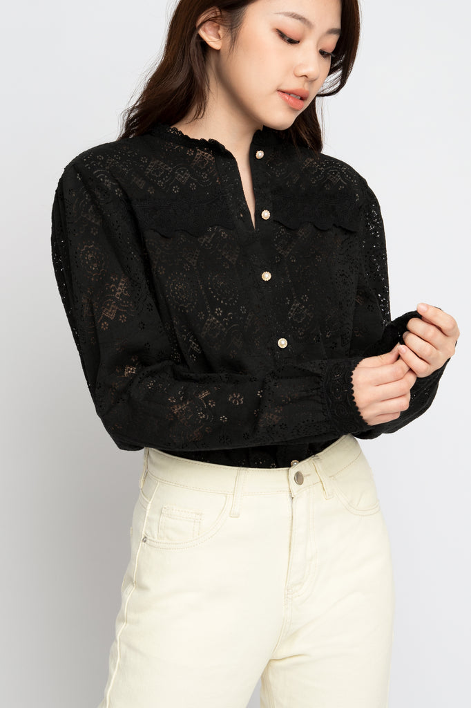 Eyelet Lace Trim Blouse
