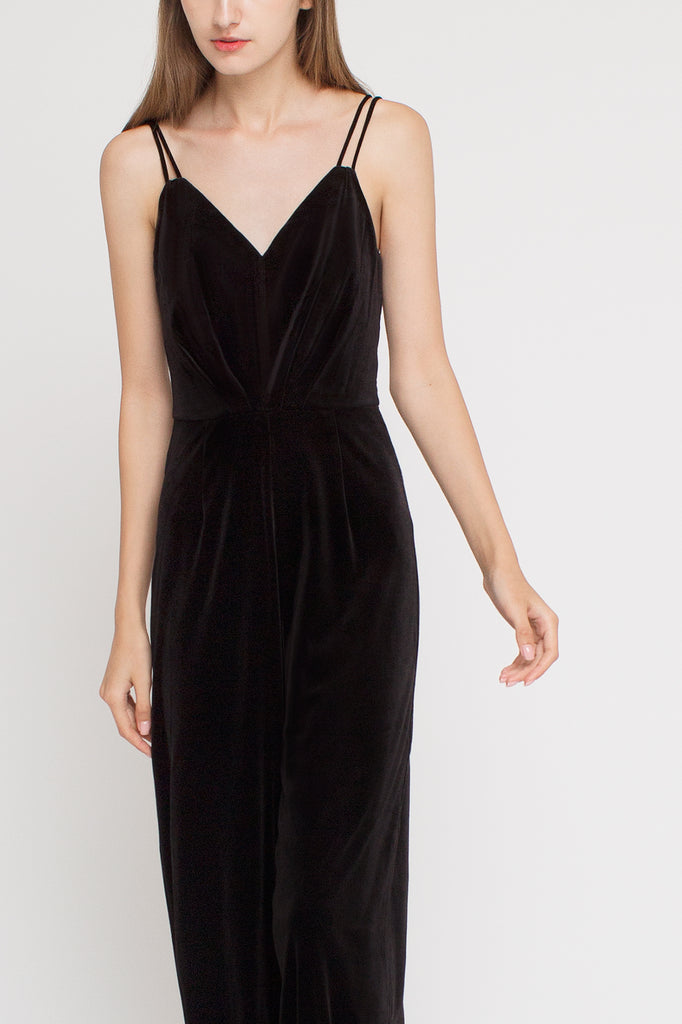 V-neck Velvet Jumpsuit