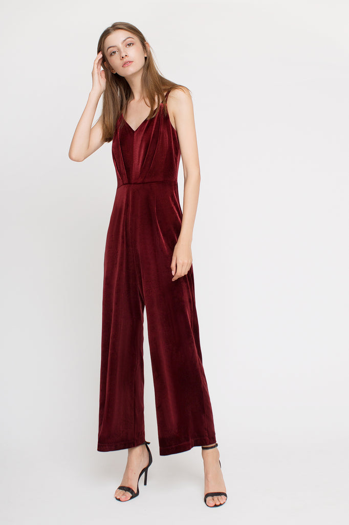 V-neck Velvet Jumpsuit