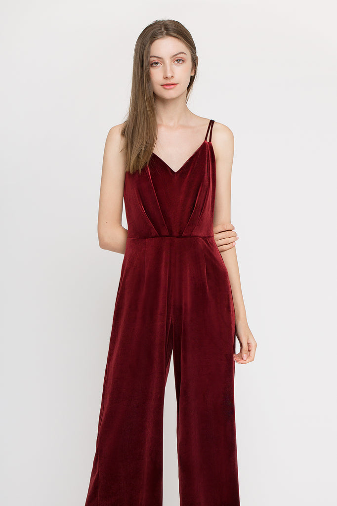 V-neck Velvet Jumpsuit