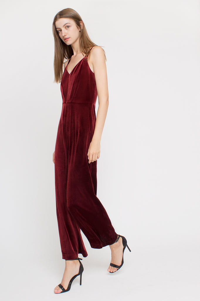 V-neck Velvet Jumpsuit