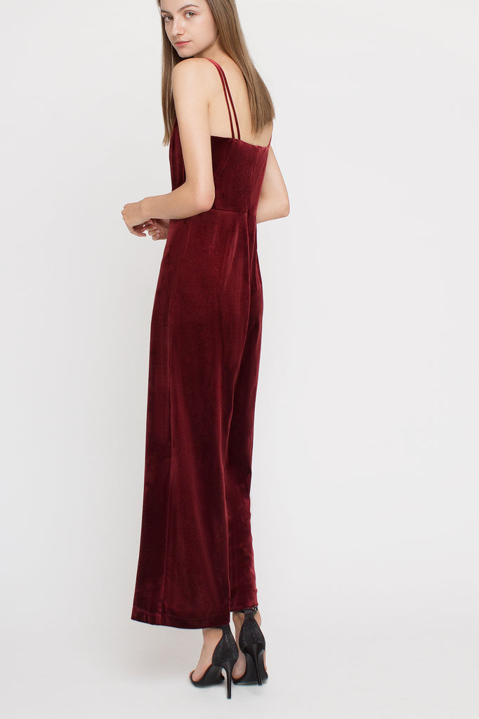 V-neck Velvet Jumpsuit