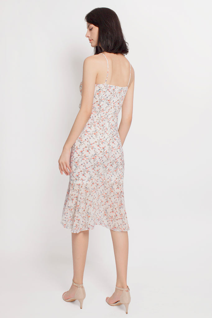Ruffled Floral Mermaid Midi Dress