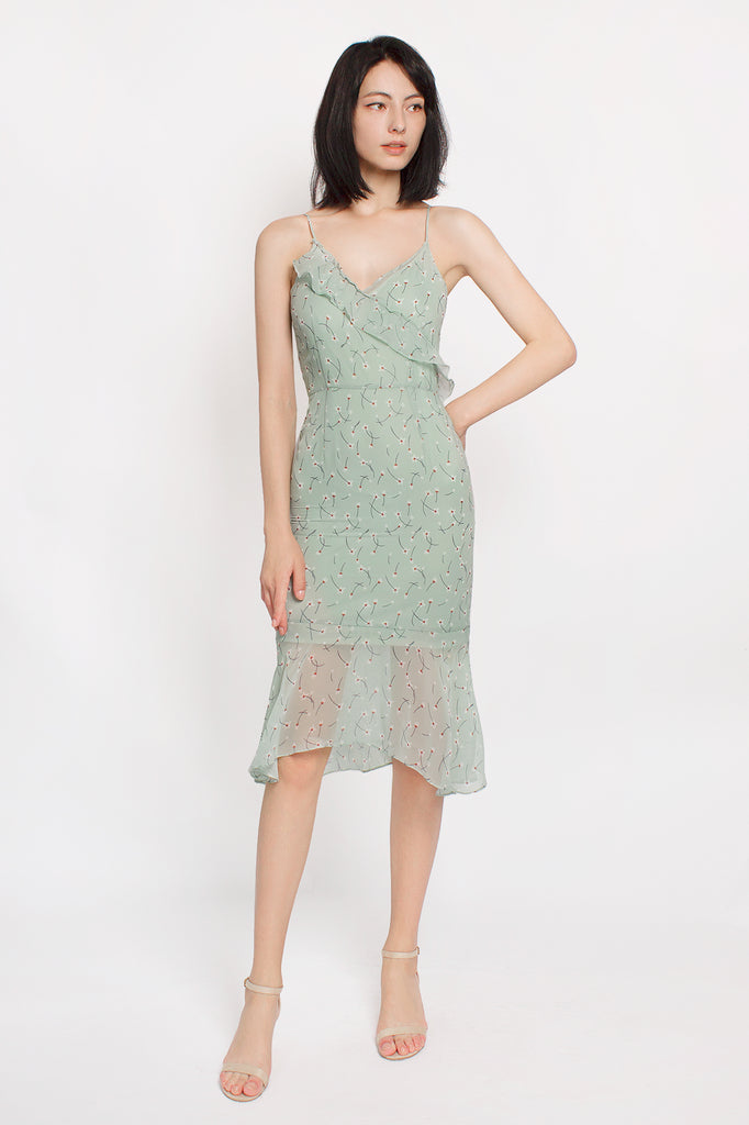 Ruffled Floral Mermaid Midi Dress
