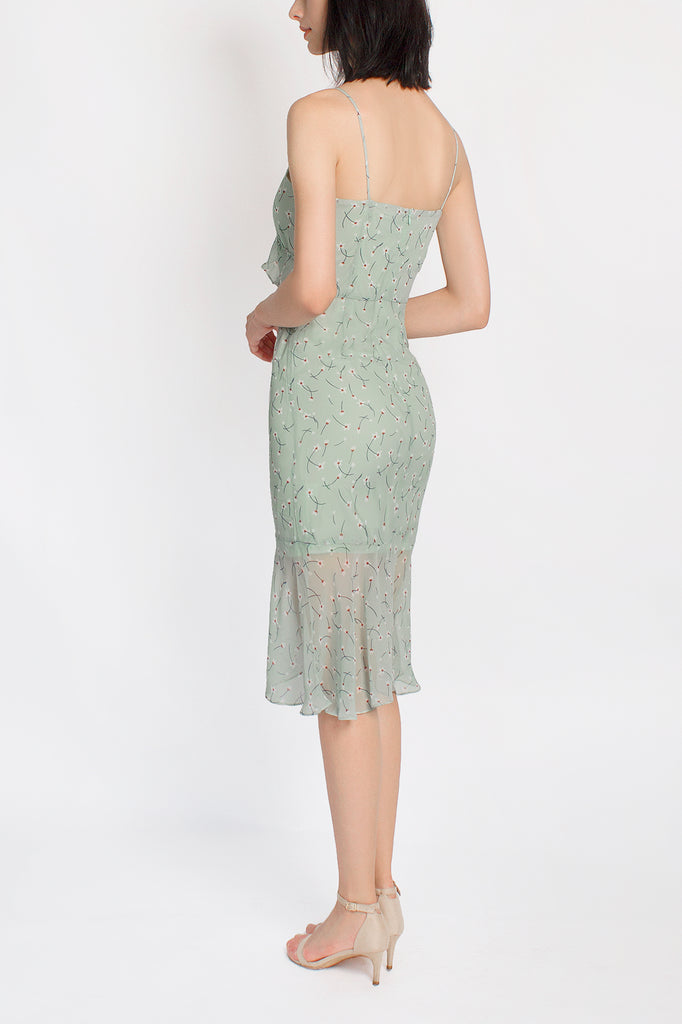 Ruffled Floral Mermaid Midi Dress