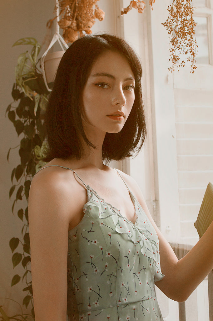 Ruffled Floral Mermaid Midi Dress