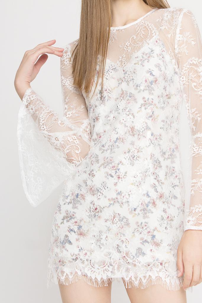 *Backorder* Lace Floral Bell Sleeves Dress